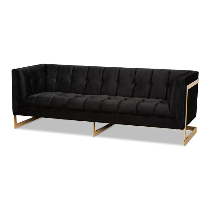 Baxton Studio Ambra Black Velvet Gold Frame Sofa BAX-TSF-5507-BLACK-GOLD-SF