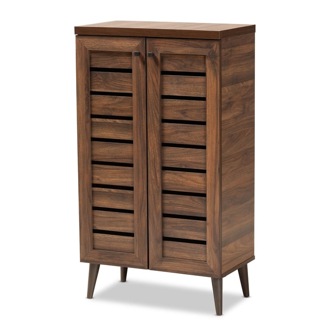 Baxton Studio Salma Walnut Brown Wood Two Doors Shoe Cabinet BAX-SESC70180WI-CLB-SCBNT