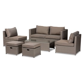 Baxton Studio Haina Grey Fabric Synthetic Rattan 6pc Patio Set