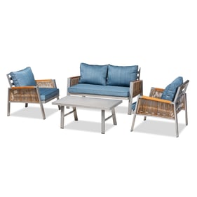 Baxton Studio Nicholson Blue Fabric Grey Metal Brown Pe Rattan 4pc Outdoor ...