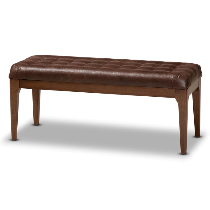 Baxton Studio Walsh Dark Brown Fabric Walnut Wood Dining Bench BAX-WM5030-DARK-BROWN-WALNUT