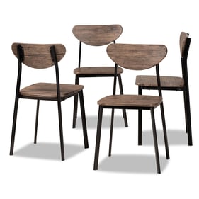 4 Baxton Studio Ornette Walnut Brown Wood Black Metal Dining Chairs