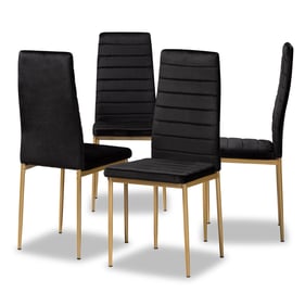 4 Baxton Studio Armand Black Velvet Gold Metal Dining Chairs