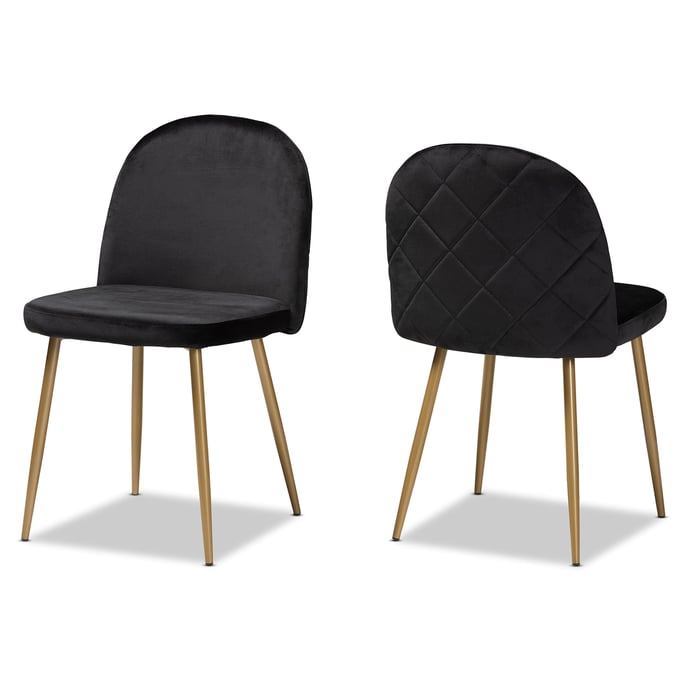 2 Baxton Studio Fantine Black Velvet Gold Metal Dining Chairs BAX-DC176-BLACK-VELVET-GOLD-DC