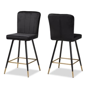 2 Baxton Studio Preston Black Velvet Gold Metal Bar Stools