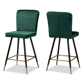 2 Baxton Studio Preston Green Velvet Gold Metal Bar Stools