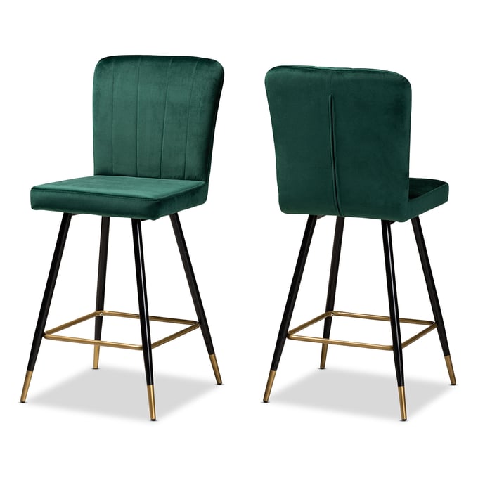 2 Baxton Studio Preston Green Velvet Gold Metal Bar Stools BAX-DC179EMRGRNVEL-GD-BS-SRT73