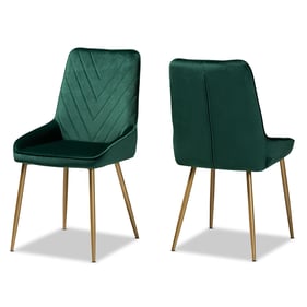 2 Baxton Studio Priscilla Green Velvet Fabric Gold Metal Dining Chairs