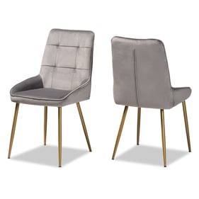 2 Baxton Studio Gavino Grey Velvet Gold Metal Dining Chairs