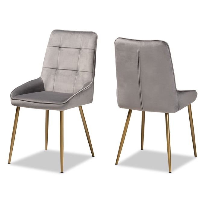 2 Baxton Studio Gavino Grey Velvet Gold Metal Dining Chairs BAX-DC178-GREY-VELVET-GOLD-DC