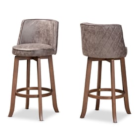 2 Baxton Studio Adams Grey Walnut Brown Fabric Bar Stools