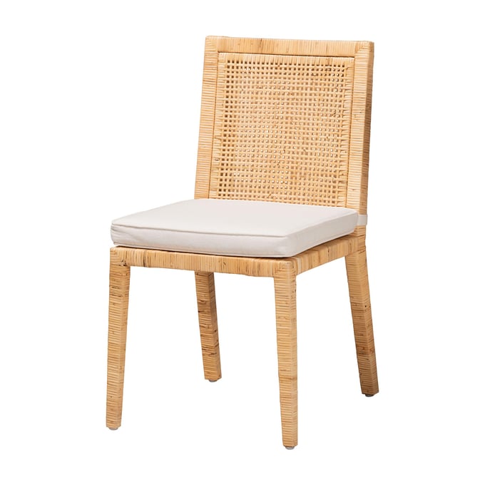 Baxton Studio Bali Pari Sofia Natural Wood White Dining Chair BAX-SOFIA-NATURAL-DC