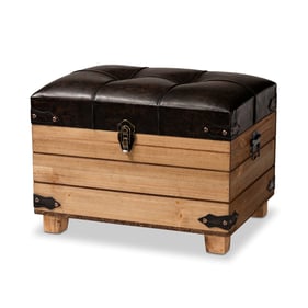 Baxton Studio Edmund Dark Brown Faux Leather Oak Wood Storage Ottoman