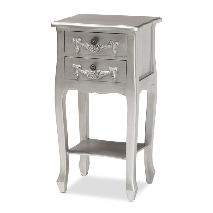 Baxton Studio Eliya Silver 2 Drawers End Table BAX-JY18B016-SILVER-2DW-NS