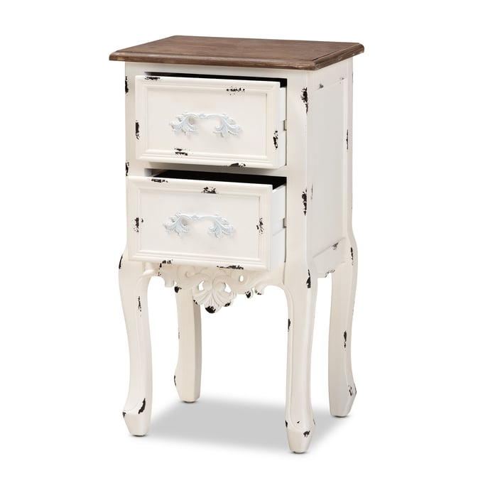 Baxton Studio Levron Antique White Wood 2 Drawer End Table The