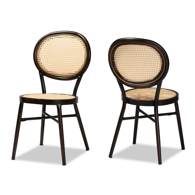 2 Baxton Studio Thalia Beige Rattan Outdoor Dining Chairs BAX-WA-33001-NATURAL-DBR-DC