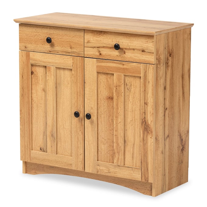 Baxton Studio Lauren Oak Brown Wood 2 Door Buffet Kitchen Cabinet BAX-DR-883400-WOTAN-OAK