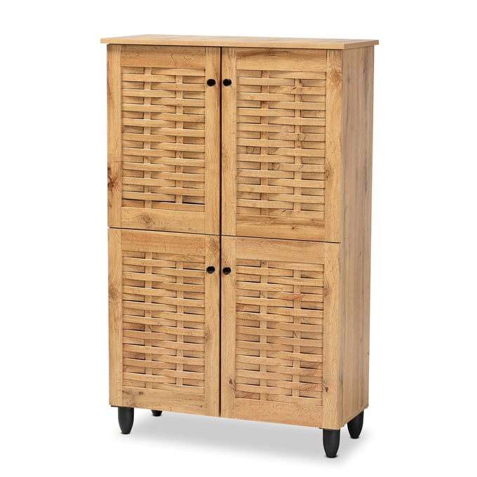 Baxton Studio Winda Oak Brown Wood 4 Door Shoe Storage Cabinet BAX-SC864574-B-WOTAN-OAK