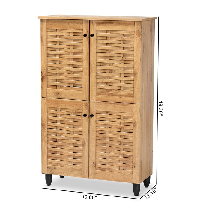 Baxton Studio Winda Oak Brown Wood 4 Door Shoe Storage Cabinet