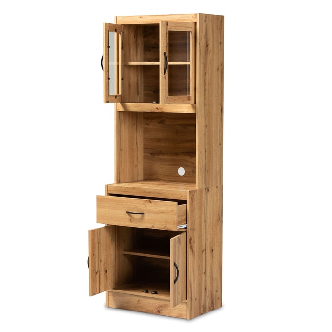 Baxton Studio Laurana Oak Brown Wood Kitchen Cabinet and Hutch