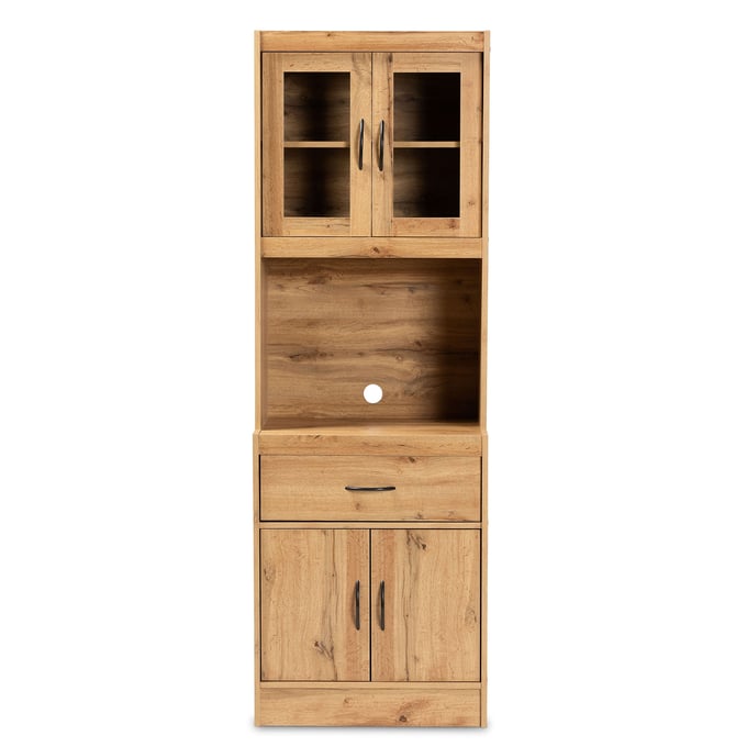 Baxton Studio Laurana Oak Brown Wood Kitchen Cabinet and Hutch