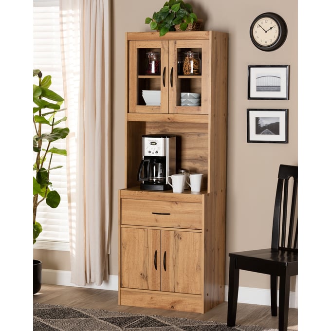 Baxton Studio Laurana Oak Brown Wood Kitchen Cabinet and Hutch