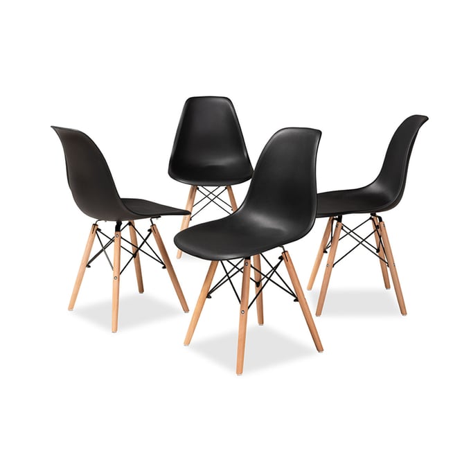 4 Baxton Studio Jaspen Black Oak Plastic Dining Chairs BAX-AY-PC01-BLACK-PLASTIC-DC