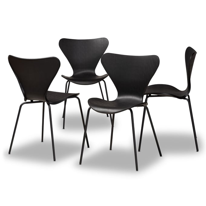 4 Baxton Studio Jaden Black Plastic Dining Chairs BAX-AY-PC11-BLACK-PLASTIC-DC