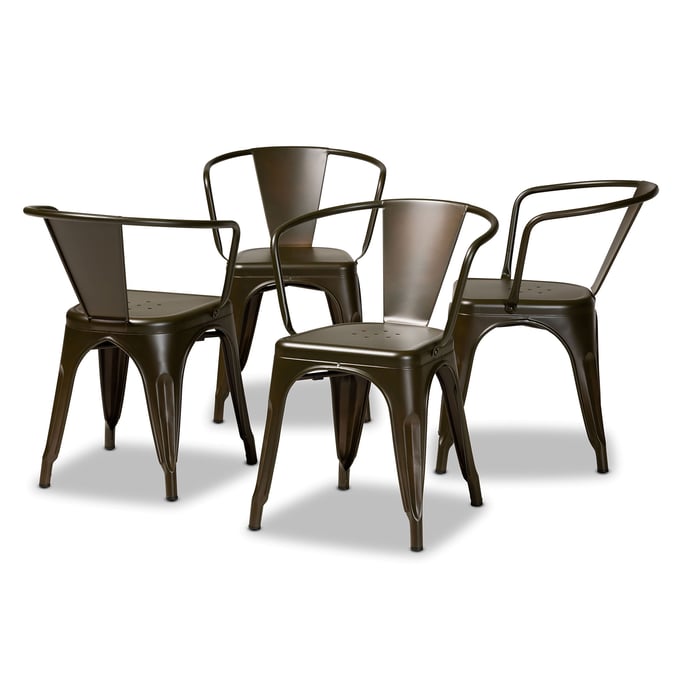 4 Baxton Studio Ryland Brown Metal Dining Chairs BAX-AY-MC02-GUN-METAL-DC