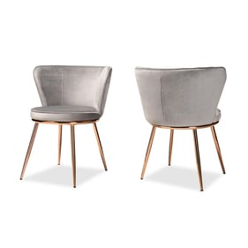 2 Baxton Studio Farah Grey Velvet Rose Gold Metal Dining Chairs