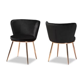 2 Baxton Studio Farah Black Velvet Rose Gold Metal Dining Chairs