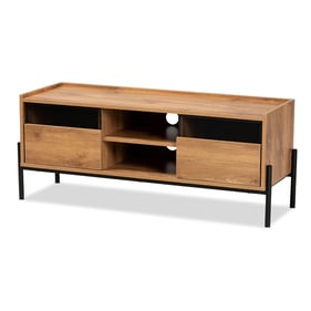 Baxton Studio Tasman Natural Brown Wood 2 Door TV Stand