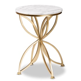 Baxton Studio Jaclyn White Marble Gold Metal End Table