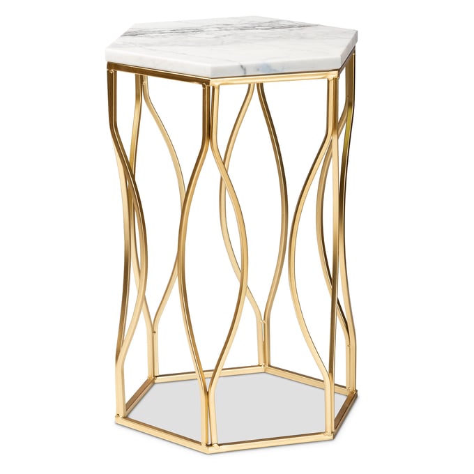 Baxton Studio Kalena White Marble Gold Metal End Table BAX-H01-97049-MTL-MRB-ST