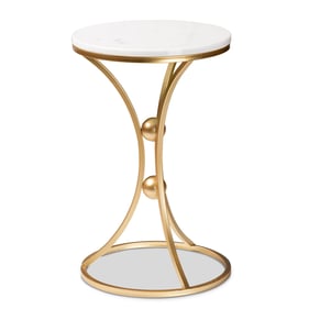 Baxton Studio Tarmon White Marble Gold Metal End Table