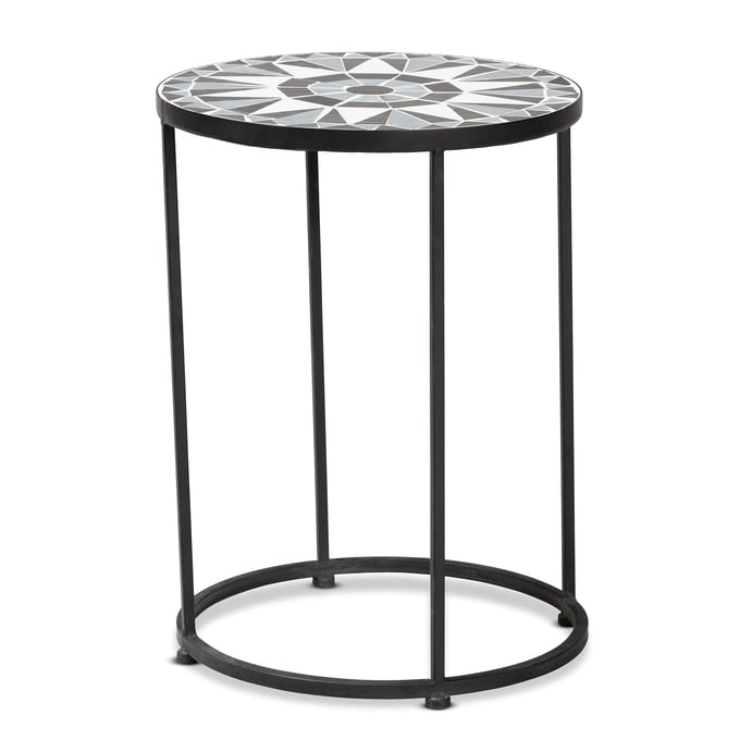 Baxton Studio Kaden Black White Outdoor Side Table BAX-H01-104348MOSAICSIDETABLE