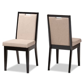 2 Baxton Studio Octavia Sand Fabric Dark Brown Wood Dining Chairs