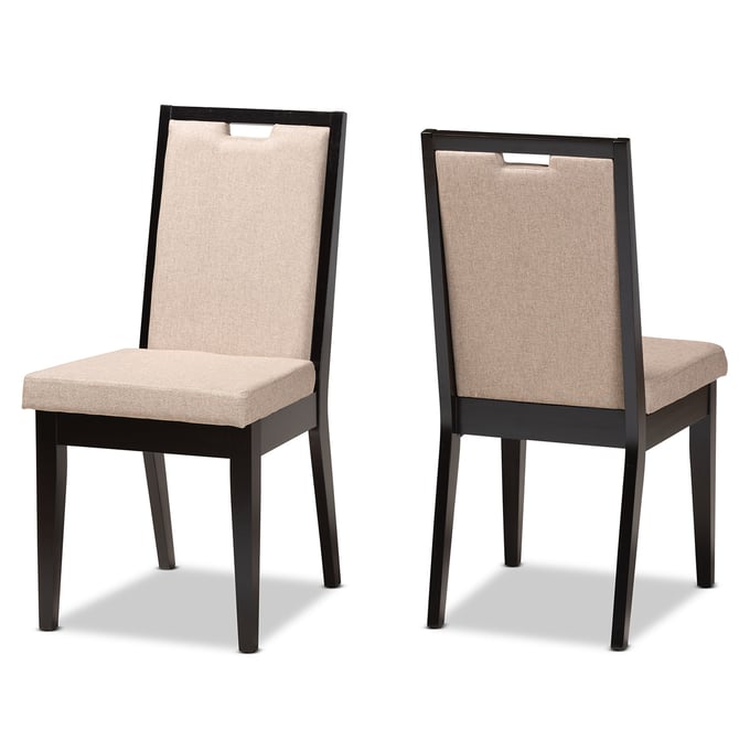 2 Baxton Studio Octavia Sand Fabric Dark Brown Wood Dining Chairs BAX-RH2082C-SND-DB-DC-2PK