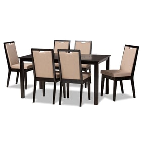 Baxton Studio Rosa Sand Fabric Dark Brown Wood 7pc Dining Set