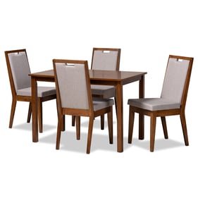 Baxton Studio Rosa Grey Fabric Walnut Brown Wood 5pc Dining Set