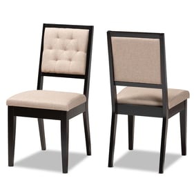 2 Baxton Studio Gideon Sand Fabric Dark Brown Wood Dining Chairs