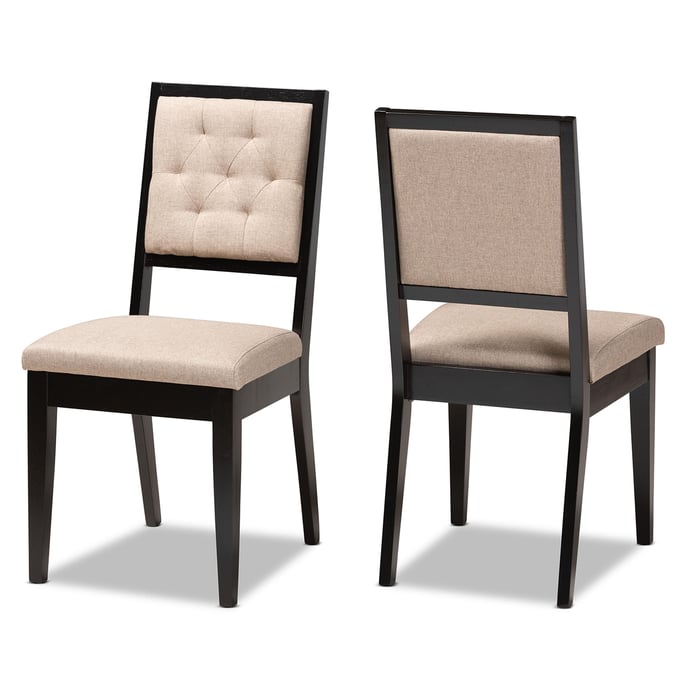 2 Baxton Studio Gideon Sand Fabric Dark Brown Wood Dining Chairs BAX-RH2083C-SND-DB-DC-2PK