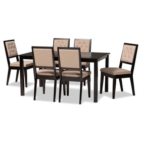 Baxton Studio Suvi Sand Fabric Dark Brown Wood 7pc Dining Set