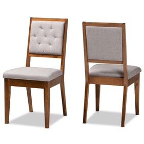 2 Baxton Studio Gideon Grey Fabric Walnut Brown Wood Dining Chairs