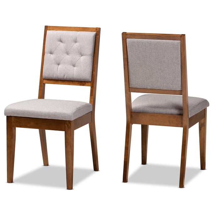 2 Baxton Studio Gideon Grey Fabric Walnut Brown Wood Dining Chairs BAX-RH2083C-GREY-WALNUT-DC-2PK