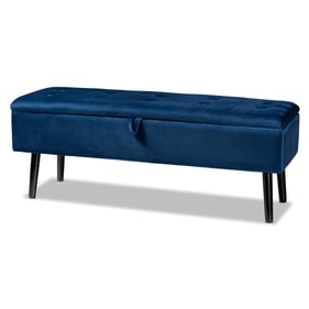 Baxton Studio Caine Navy Blue Velvet Upholstered Storage Bench