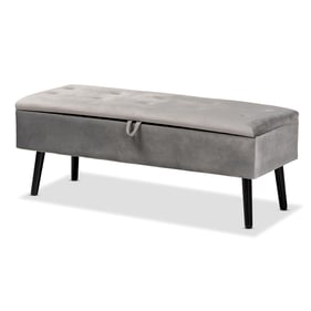 Baxton Studio Caine Grey Velvet Upholstered Storage Bench