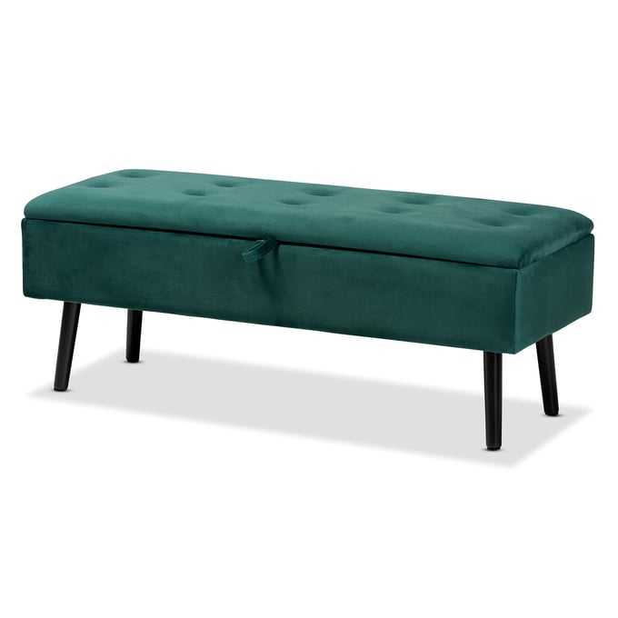 Baxton Studio Caine Green Velvet Upholstered Storage Bench BAX-FZD020108-GREEN-VEL-BENCH