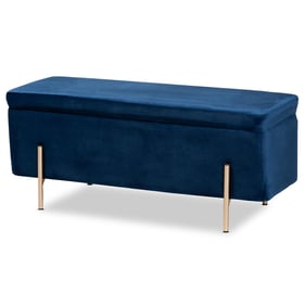 Baxton Studio Rockwell Navy Blue Velvet Gold Metal Storage Bench