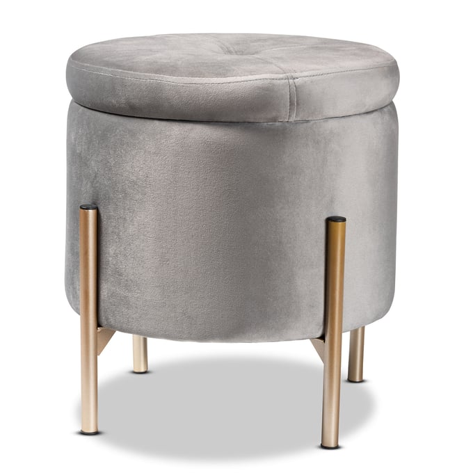 Baxton Studio Malina Grey Velvet Upholstered Storage Ottoman BAX-FZD200335-GREY-VEL-OTTO